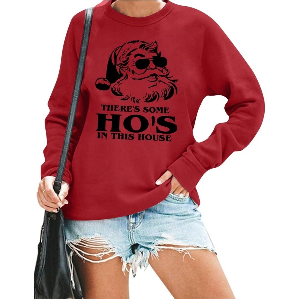 Christmas Santa Red Sweatshirt Funny Graphic Crewneck Pullover HoHo Top 2XL NWOT